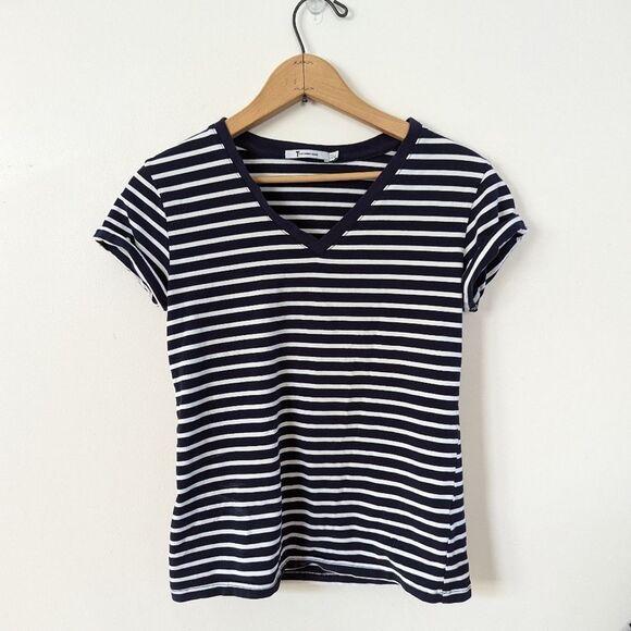 Alexander Wang Navy blue white striped rolled short sleeve T-shirt S Small - Picture 1 of 5